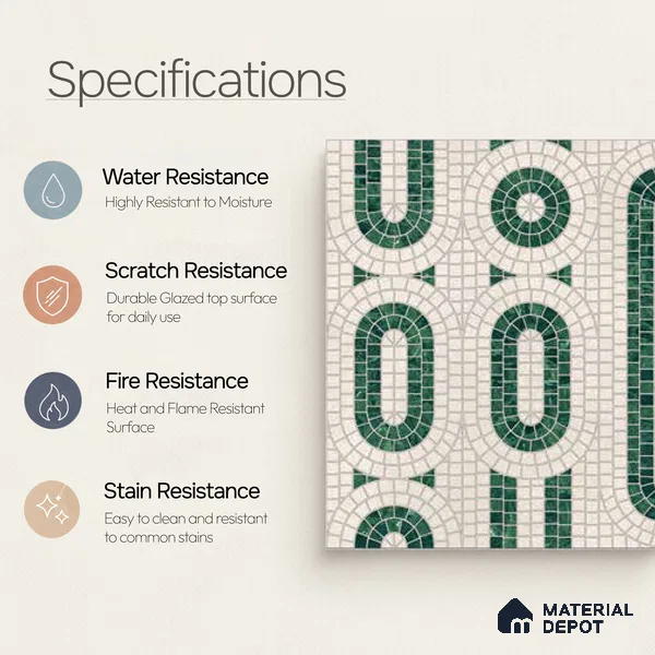 Moroccan Wall Tile TL 10012 | CRV-102 | 1 ft x 1 ft Matte Finish Ceramic Tile - 10 mm | Suitable for Bathroom, Kitchen, Balcony | Please Expect a Slight Variation of Pattern