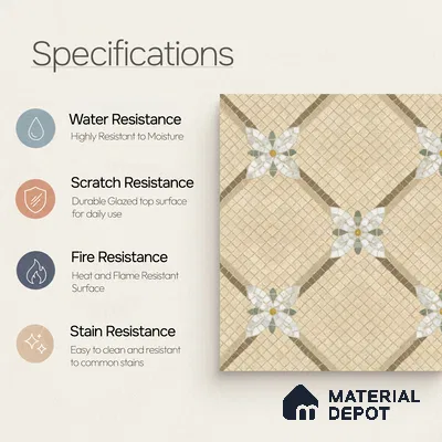 Moroccan Wall & Floor Tile TL 10016 | CRV-106 | 1 ft x 1 ft Matte Finish Ceramic Tile - 10 mm | Suitable for Bathroom, Kitchen, Balcony | Please Expect a Slight Variation of Pattern