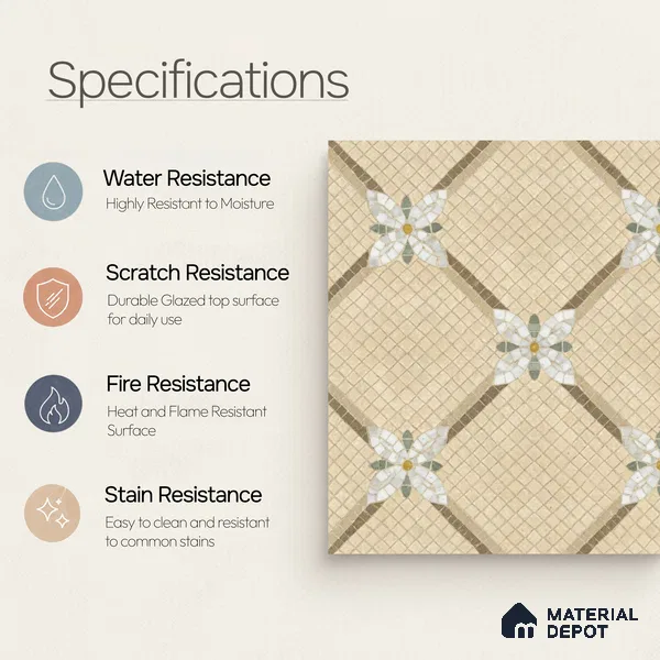 Moroccan Wall & Floor Tile TL 10016 | CRV-106 | 1 ft x 1 ft Matte Finish Ceramic Tile - 10 mm | Suitable for Bathroom, Kitchen, Balcony | Please Expect a Slight Variation of Pattern