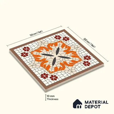 Moroccan Wall Tile TL 10019 B | CRV-111 | 1 ft x 1 ft Matte Finish Ceramic Tile - 10 mm | Suitable for Bathroom, Kitchen, Balcony | Please Expect a Slight Variation of Pattern