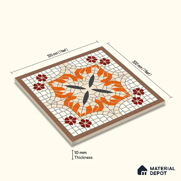 Moroccan Wall Tile TL 10019 B | CRV-111 | 1 ft x 1 ft Matte Finish Ceramic Tile - 10 mm | Suitable for Bathroom, Kitchen, Balcony | Please Expect a Slight Variation of Pattern