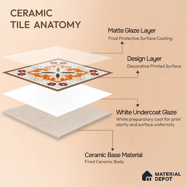 Moroccan Wall Tile TL 10019 B | CRV-111 | 1 ft x 1 ft Matte Finish Ceramic Tile - 10 mm | Suitable for Bathroom, Kitchen, Balcony | Please Expect a Slight Variation of Pattern