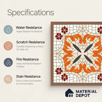 Moroccan Wall Tile TL 10019 B | CRV-111 | 1 ft x 1 ft Matte Finish Ceramic Tile - 10 mm | Suitable for Bathroom, Kitchen, Balcony | Please Expect a Slight Variation of Pattern