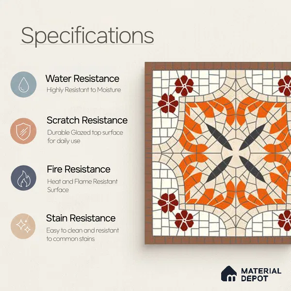Moroccan Wall Tile TL 10019 B | CRV-111 | 1 ft x 1 ft Matte Finish Ceramic Tile - 10 mm | Suitable for Bathroom, Kitchen, Balcony | Please Expect a Slight Variation of Pattern