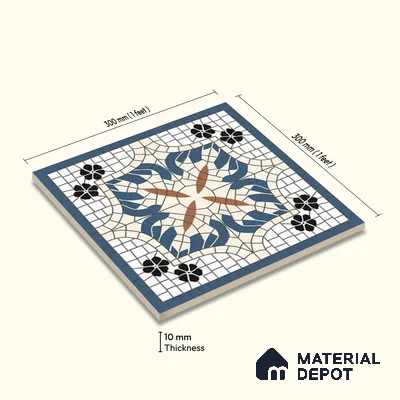 Moroccan Wall Tile TL 10019 | CRV-110 | 1 ft x 1 ft Matte Finish Ceramic Tile - 10 mm | Suitable for Bathroom, Kitchen, Balcony | Please Expect a Slight Variation of Pattern