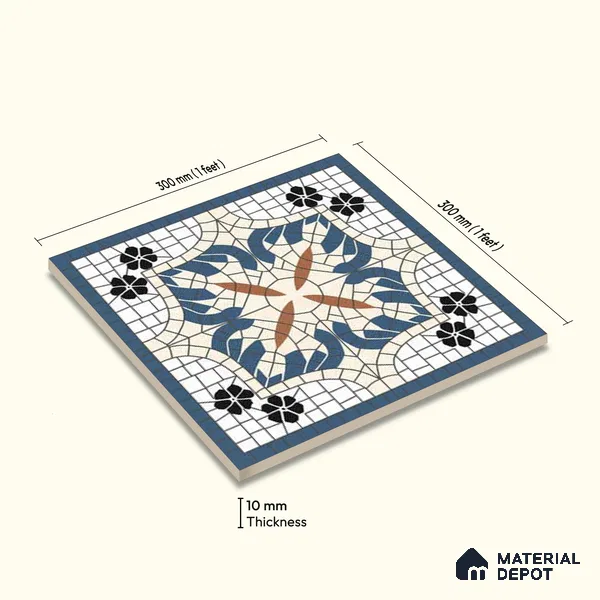 Moroccan Wall Tile TL 10019 | CRV-110 | 1 ft x 1 ft Matte Finish Ceramic Tile - 10 mm | Suitable for Bathroom, Kitchen, Balcony | Please Expect a Slight Variation of Pattern