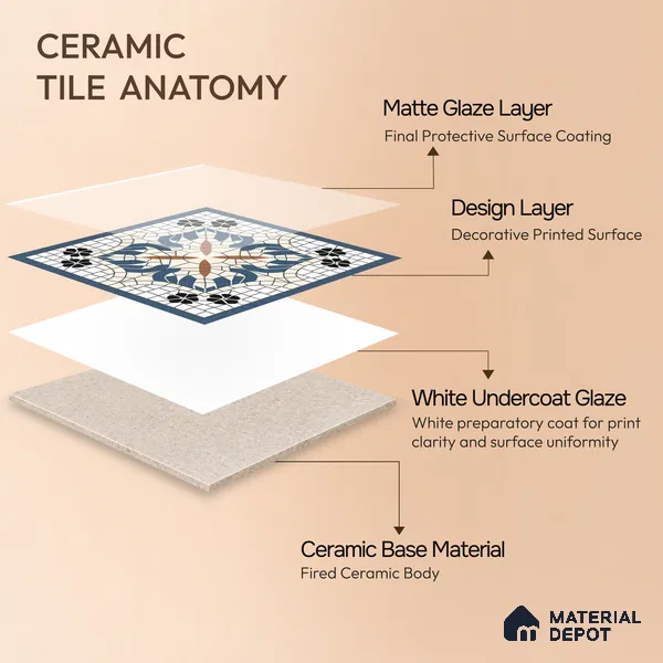 Moroccan Wall Tile TL 10019 | CRV-110 | 1 ft x 1 ft Matte Finish Ceramic Tile - 10 mm | Suitable for Bathroom, Kitchen, Balcony | Please Expect a Slight Variation of Pattern
