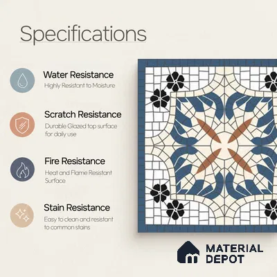 Moroccan Wall Tile TL 10019 | CRV-110 | 1 ft x 1 ft Matte Finish Ceramic Tile - 10 mm | Suitable for Bathroom, Kitchen, Balcony | Please Expect a Slight Variation of Pattern