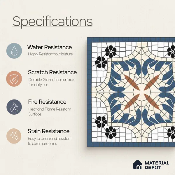 Moroccan Wall Tile TL 10019 | CRV-110 | 1 ft x 1 ft Matte Finish Ceramic Tile - 10 mm | Suitable for Bathroom, Kitchen, Balcony | Please Expect a Slight Variation of Pattern
