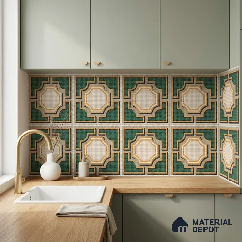 Moroccan Wall & Floor Tile TL 10020 | CRV-112 | 1 ft x 1 ft Matte Finish Ceramic Tile - 10 mm | Suitable for Bathroom, Kitchen, Dining Area | Please Expect a Slight Variation of Pattern