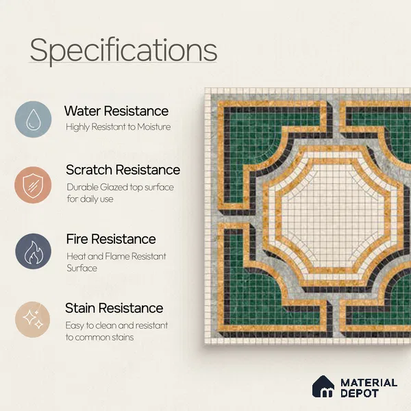 Moroccan Wall & Floor Tile TL 10020 | CRV-112 | 1 ft x 1 ft Matte Finish Ceramic Tile - 10 mm | Suitable for Bathroom, Kitchen, Dining Area | Please Expect a Slight Variation of Pattern