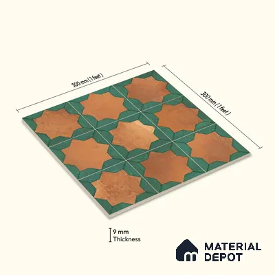 Moroccan Wall & Floor Tile TL 10021 | CRV-114 | 1 ft x 1 ft Matte Finish Ceramic Tile - 10 mm | Suitable for Bathroom, Kitchen, Balcony | Please Expect a Slight Variation of Pattern