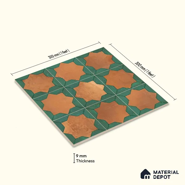 Moroccan Wall & Floor Tile TL 10021 | CRV-114 | 1 ft x 1 ft Matte Finish Ceramic Tile - 10 mm | Suitable for Bathroom, Kitchen, Balcony | Please Expect a Slight Variation of Pattern