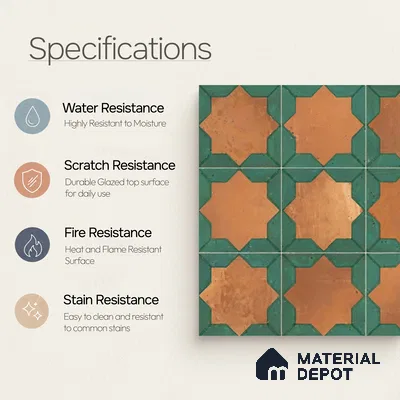 Moroccan Wall & Floor Tile TL 10021 | CRV-114 | 1 ft x 1 ft Matte Finish Ceramic Tile - 10 mm | Suitable for Bathroom, Kitchen, Balcony | Please Expect a Slight Variation of Pattern