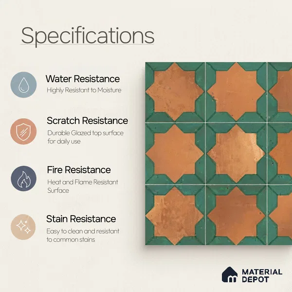 Moroccan Wall & Floor Tile TL 10021 | CRV-114 | 1 ft x 1 ft Matte Finish Ceramic Tile - 10 mm | Suitable for Bathroom, Kitchen, Balcony | Please Expect a Slight Variation of Pattern