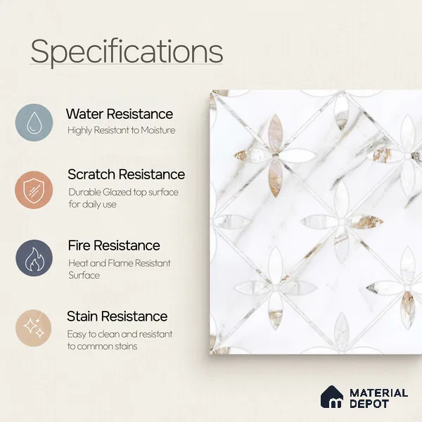Moroccan Wall & Floor Tile TL 10023 | CRV-39 | 1 ft x 1 ft Matte Finish Ceramic Tile - 10 mm | Suitable for Bathroom, Kitchen, Balcony | Please Expect a Slight Variation of Pattern