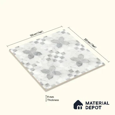 Moroccan Wall & Floor Tile TL 10024 | CRV-62 | 1 ft x 1 ft Matte Finish Ceramic Tile - 10 mm | Suitable for Bathroom, Kitchen, Balcony | Please Expect a Slight Variation of Pattern