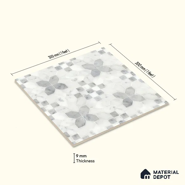 Moroccan Wall & Floor Tile TL 10024 | CRV-62 | 1 ft x 1 ft Matte Finish Ceramic Tile - 10 mm | Suitable for Bathroom, Kitchen, Balcony | Please Expect a Slight Variation of Pattern