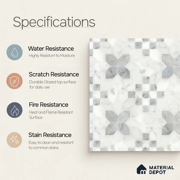 Moroccan Wall & Floor Tile TL 10024 | CRV-62 | 1 ft x 1 ft Matte Finish Ceramic Tile - 10 mm | Suitable for Bathroom, Kitchen, Balcony | Please Expect a Slight Variation of Pattern
