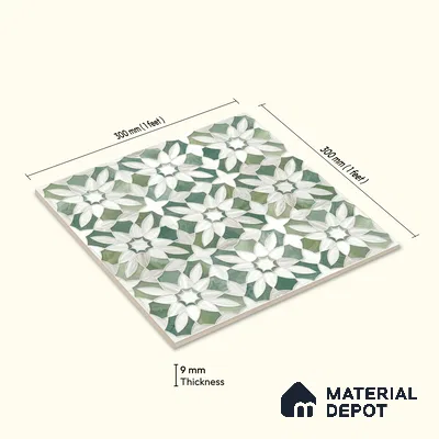 Moroccan Wall Tile TL 10025 | CRV-63 | 1 ft x 1 ft Matte Finish Ceramic Tile - 10 mm | Suitable for Bathroom, Kitchen, Balcony | Please Expect a Slight Variation of Pattern