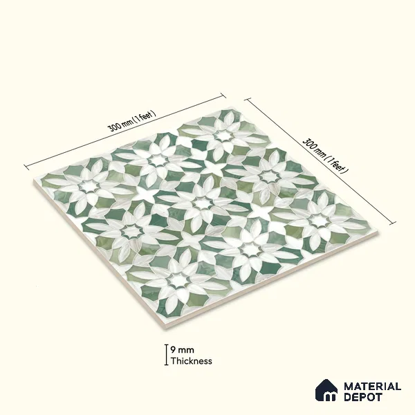 Moroccan Wall Tile TL 10025 | CRV-63 | 1 ft x 1 ft Matte Finish Ceramic Tile - 10 mm | Suitable for Bathroom, Kitchen, Balcony | Please Expect a Slight Variation of Pattern
