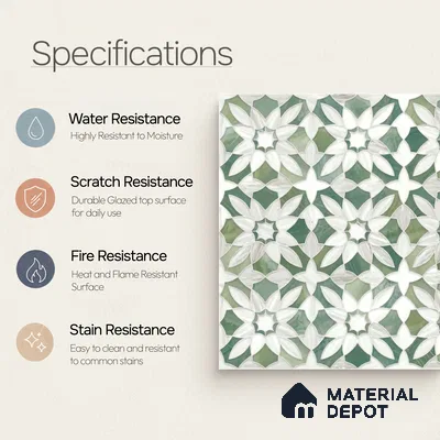 Moroccan Wall Tile TL 10025 | CRV-63 | 1 ft x 1 ft Matte Finish Ceramic Tile - 10 mm | Suitable for Bathroom, Kitchen, Balcony | Please Expect a Slight Variation of Pattern