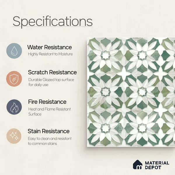 Moroccan Wall Tile TL 10025 | CRV-63 | 1 ft x 1 ft Matte Finish Ceramic Tile - 10 mm | Suitable for Bathroom, Kitchen, Balcony | Please Expect a Slight Variation of Pattern