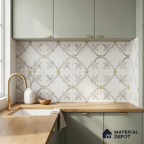 Moroccan Wall & Floor Tile TL 10027 | CRV-68 | 1 ft x 1 ft Matte Finish Ceramic Tile - 10 mm | Suitable for Bathroom, Kitchen, Balcony | Please Expect a Slight Variation of Pattern