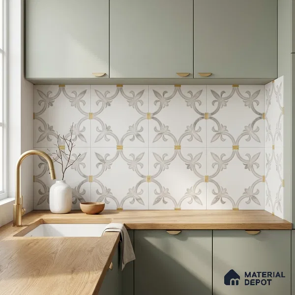 Moroccan Wall & Floor Tile TL 10027 | CRV-68 | 1 ft x 1 ft Matte Finish Ceramic Tile - 10 mm | Suitable for Bathroom, Kitchen, Balcony | Please Expect a Slight Variation of Pattern