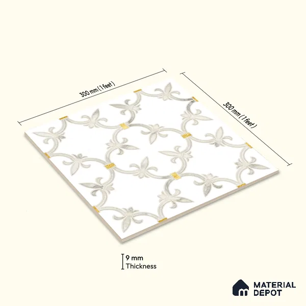 Moroccan Wall & Floor Tile TL 10027 | CRV-68 | 1 ft x 1 ft Matte Finish Ceramic Tile - 10 mm | Suitable for Bathroom, Kitchen, Balcony | Please Expect a Slight Variation of Pattern