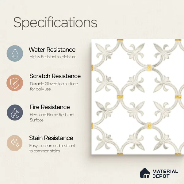 Moroccan Wall & Floor Tile TL 10027 | CRV-68 | 1 ft x 1 ft Matte Finish Ceramic Tile - 10 mm | Suitable for Bathroom, Kitchen, Balcony | Please Expect a Slight Variation of Pattern