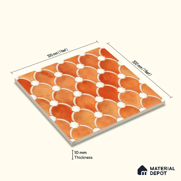 Moroccan Wall Tile TL 10028 | CRV-75 | 1 ft x 1 ft Matte Finish Ceramic Tile - 10 mm | Suitable for Bathroom, Kitchen, Balcony | Please Expect a Slight Variation of Pattern