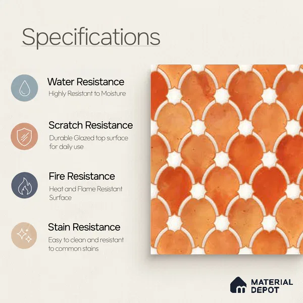 Moroccan Wall Tile TL 10028 | CRV-75 | 1 ft x 1 ft Matte Finish Ceramic Tile - 10 mm | Suitable for Bathroom, Kitchen, Balcony | Please Expect a Slight Variation of Pattern
