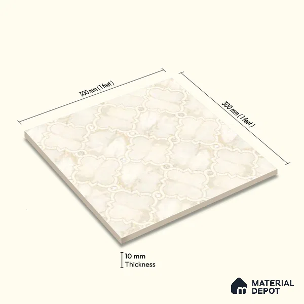 Moroccan Wall & Floor Tile TL 10029 | CRV-76 | 1 ft x 1 ft Matte Finish Ceramic Tile - 10 mm | Suitable for Bathroom, Kitchen, Balcony | Please Expect a Slight Variation of Pattern