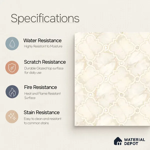 Moroccan Wall & Floor Tile TL 10029 | CRV-76 | 1 ft x 1 ft Matte Finish Ceramic Tile - 10 mm | Suitable for Bathroom, Kitchen, Balcony | Please Expect a Slight Variation of Pattern
