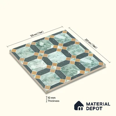 Moroccan Wall & Floor Tile TL 10030 | CRV-77 | 1 ft x 1 ft Matte Finish Ceramic Tile - 10 mm | Suitable for Bathroom, Kitchen, Balcony | Please Expect a Slight Variation of Pattern