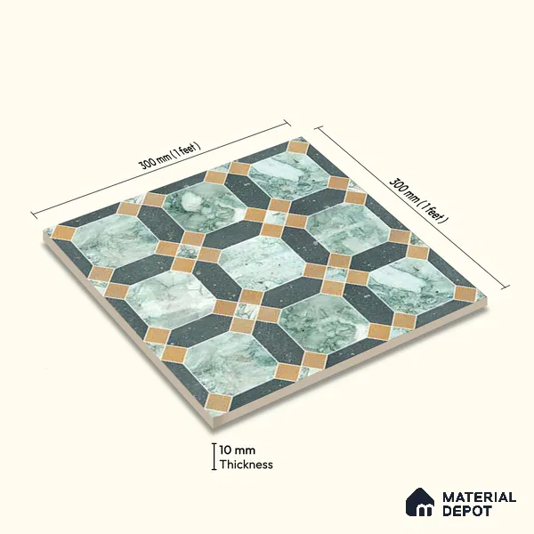Moroccan Wall & Floor Tile TL 10030 | CRV-77 | 1 ft x 1 ft Matte Finish Ceramic Tile - 10 mm | Suitable for Bathroom, Kitchen, Balcony | Please Expect a Slight Variation of Pattern