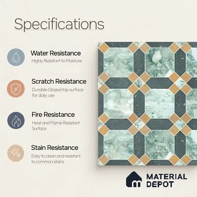 Moroccan Wall & Floor Tile TL 10030 | CRV-77 | 1 ft x 1 ft Matte Finish Ceramic Tile - 10 mm | Suitable for Bathroom, Kitchen, Balcony | Please Expect a Slight Variation of Pattern