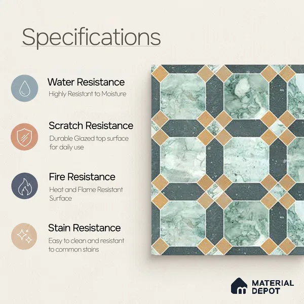 Moroccan Wall & Floor Tile TL 10030 | CRV-77 | 1 ft x 1 ft Matte Finish Ceramic Tile - 10 mm | Suitable for Bathroom, Kitchen, Balcony | Please Expect a Slight Variation of Pattern
