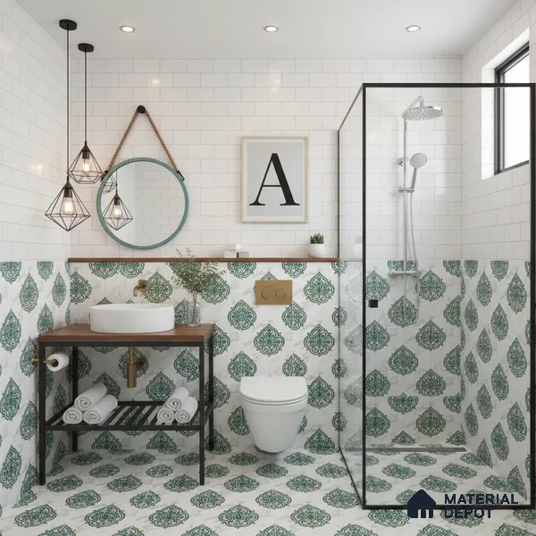 Moroccan Wall & Floor Tile TL 10031 | CRV-78 | 1 ft x 1 ft Matte Finish Ceramic Tile - 10 mm | Suitable for Bathroom, Kitchen, Balcony | Please Expect a Slight Variation of Pattern