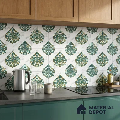 Moroccan Wall & Floor Tile TL 10031 | CRV-78 | 1 ft x 1 ft Matte Finish Ceramic Tile - 10 mm | Suitable for Bathroom, Kitchen, Balcony | Please Expect a Slight Variation of Pattern
