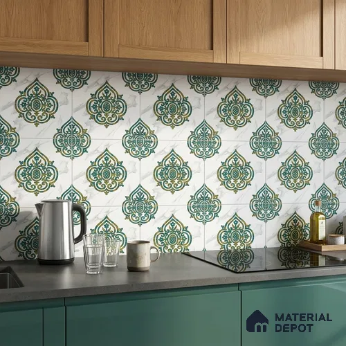 Moroccan Wall & Floor Tile TL 10031 | CRV-78 | 1 ft x 1 ft Matte Finish Ceramic Tile - 10 mm | Suitable for Bathroom, Kitchen, Balcony | Please Expect a Slight Variation of Pattern | Image 08