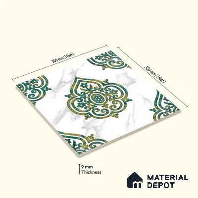 Moroccan Wall & Floor Tile TL 10031 | CRV-78 | 1 ft x 1 ft Matte Finish Ceramic Tile - 10 mm | Suitable for Bathroom, Kitchen, Balcony | Please Expect a Slight Variation of Pattern