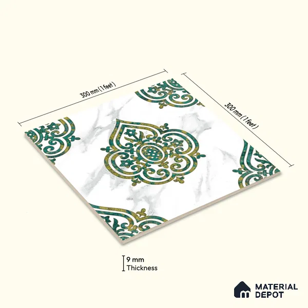 Moroccan Wall & Floor Tile TL 10031 | CRV-78 | 1 ft x 1 ft Matte Finish Ceramic Tile - 10 mm | Suitable for Bathroom, Kitchen, Balcony | Please Expect a Slight Variation of Pattern