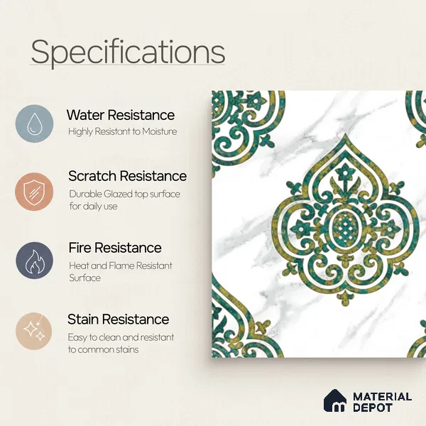 Moroccan Wall & Floor Tile TL 10031 | CRV-78 | 1 ft x 1 ft Matte Finish Ceramic Tile - 10 mm | Suitable for Bathroom, Kitchen, Balcony | Please Expect a Slight Variation of Pattern