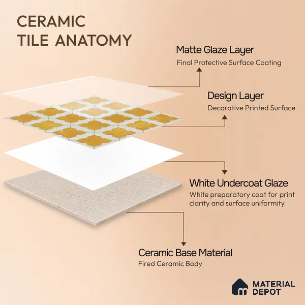 Moroccan Wall & Floor Tile TL 10032 B | CRV-80 | 1 ft x 1 ft Matte Finish Ceramic Tile - 10 mm | Suitable for Bathroom, Kitchen, Balcony | Please Expect a Slight Variation of Pattern