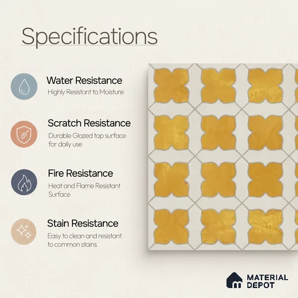 Moroccan Wall & Floor Tile TL 10032 B | CRV-80 | 1 ft x 1 ft Matte Finish Ceramic Tile - 10 mm | Suitable for Bathroom, Kitchen, Balcony | Please Expect a Slight Variation of Pattern