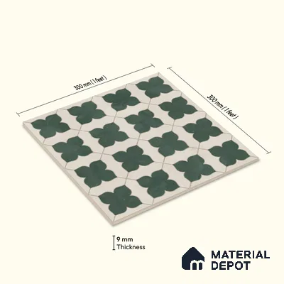 Moroccan Wall & Floor Tile TL 10032 C | CRV-81 | 1 ft x 1 ft Matte Finish Ceramic Tile - 10 mm | Suitable for Bathroom, Kitchen, Balcony | Please Expect a Slight Variation of Pattern