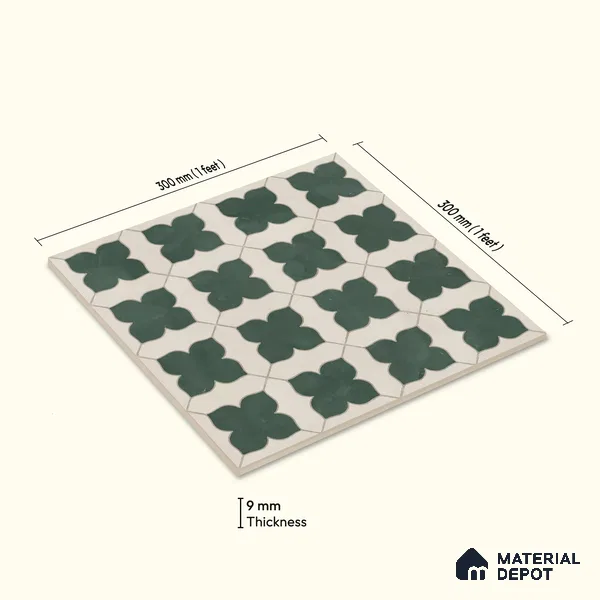 Moroccan Wall & Floor Tile TL 10032 C | CRV-81 | 1 ft x 1 ft Matte Finish Ceramic Tile - 10 mm | Suitable for Bathroom, Kitchen, Balcony | Please Expect a Slight Variation of Pattern