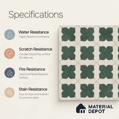 Moroccan Wall & Floor Tile TL 10032 C | CRV-81 | 1 ft x 1 ft Matte Finish Ceramic Tile - 10 mm | Suitable for Bathroom, Kitchen, Balcony | Please Expect a Slight Variation of Pattern